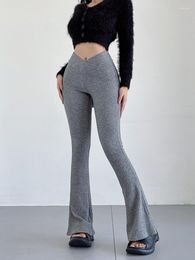 Women's Pants Spice Girl Cross Waist Knitted Women Tight Elastic Slightly Flare Casual Trousers Cotton Stripe C397