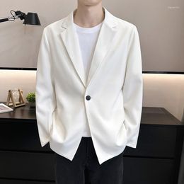 Men's Suits Black White Casual Blazer Jacket Stylish Oversize Suit Coat Male Solid One Button Loose Outerwear Clothing