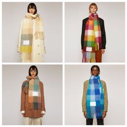 Womens winter new brand cashmere scarf rainbow grid shawls scarf for men and women AC with extended Plaid shawl couple warm scarf