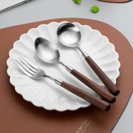 Flatware Sets Upscale Cutlery Set Stainless Steel Black Walnut Handle Steak Knife Fork Spoon Dessert Kitchen Utensils Kids Tableware