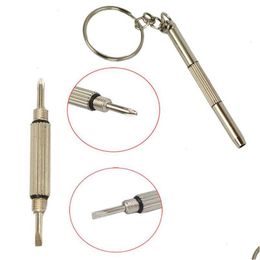 Screwdrivers Wholesale 3 In 1 Aluminium Steel Eyeglass Screwdriver Sunglass Watch Repair Kit With Keychain Portable Hand Tools Drop D Otfpu