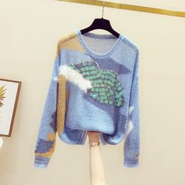 Women's Sweaters Lightweight Sequined Patchwork Knitted Women Sweater Pullovers Autumn 2023 O-Neck Sweet Style Outwear Female Pulls Tops