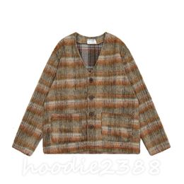 Swedish niche designer brand, Our Legacy, vintage plaid mohair cardigan wool blend V-neck sweater couple knitwear men, men and women, 1603