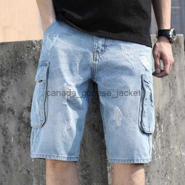 Men's Jeans Men's Jeans 2023 Summer Men's Retro Denim Shorts Casual Washed Male Fashion Short Knee-length Overall Combat Cargo Military StyleL230