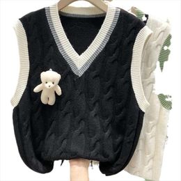 Womens Spring And Autumn Outfit Folded Sweater Vest Style Preppy Knitted