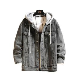 Men's Jackets Denim Jacket Men Hooded Casual Jean Streetwear Solid Colour Turn Down Collar Coats Jacktes Hat Detachable 230912