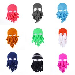 Halloween Octopus Beanie Hats Gorro Face Covering Knitted Caps For Adult Men Women Winter Balaclava