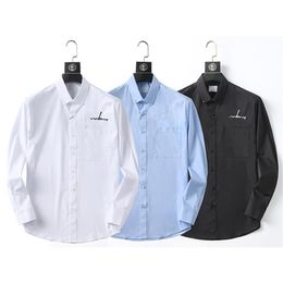 Men's Dress Shirt Flex Collar Stretch Solid Slim Fit Long Sleeve Shirts Designer Brand Letters Embroidery 2023 Spring Autumn 243G