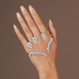 Bangle Stonefans Luxury Bridal Palm Bangle Zircon Wedding Hand Jewelry Fashion Banquet Leaf Bracelet Women Bangle Open Adjustable 230911