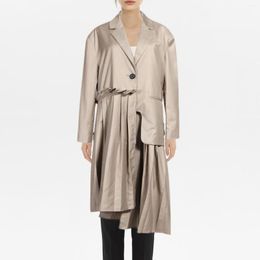 Women's Trench Coats Spring 2023 Mid Length Irregular Suit Pleated Coat