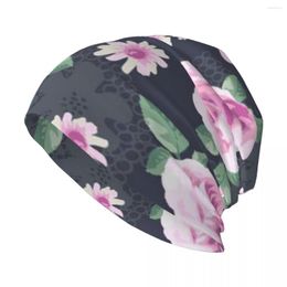 Berets Pink Rose Flower Pattern Stylish Stretch Knit Slouchy Beanie Cap Multifunction Skull Hat For Men Women