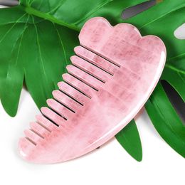 Jade Gua Sha Scraping Massage Tool Natural Rose Quartz Massage Comb Guasha Head Caring Relaxation Scalp Massager SPA Treatment