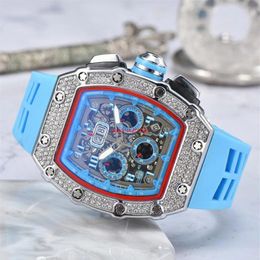 6 pin Diamond Automatic Date Watch Limited Edition Men's watch Top brand luxury full function quartz watch Silicone strap348L