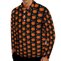 Men's Polos Halloween Pumpkin Casual Polo Shirts Vegetable Print T-Shirts Long Sleeve Printed Shirt Daily Aesthetic Oversized Clothes Gift