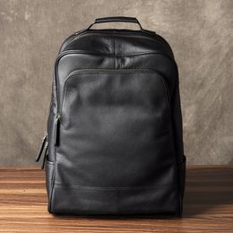 School Bags High Quality Fashion Genuine Leather Backpack Men Bagpack Student Bag daily male Rucksack large Knapsack Black 230912