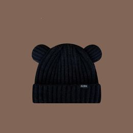 beanie Winter warm big brim top hat Beach Women Ladies cute nylon fabric plush knitted bonnet designer