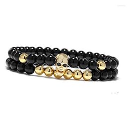 Charm Bracelets Fashion Skull Demon Beaded Bracelet Personality Trend Dominate Cut Face Ghost Head Diamond Set Men's Accessories