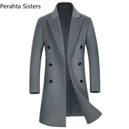 Men's Wool Blends Luxury Wool Trench Coat For Men Winter Knee-length Double-breasted Double-sided Woolen Long Coat Mens Overcoat Clothing 230911