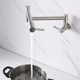 Kitchen Faucets 20mm 304 Stainless Steel Single Cooling Wall Type Faucet Brushed 360° Rotation Folding Dual Switch Laundry Sink