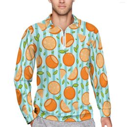 Men's Polos Orange Oranges Casual Polo Shirt Cartoon Fruit Print T-Shirts Long Sleeve Graphic Aesthetic Oversize Tops Birthday Present