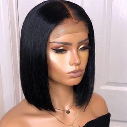 Bythair Short Bob Silky Straight Human Hair 13x6 HD Lace Front Wig Baby Hairs Pre Plucked Natural Hairline Peruvian Bleached Knots225O