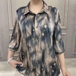 Women's Blouses Stylish Vintage Printed Shirt Clothing Commute Single-breasted Spring Summer Casual 3/4 Sleeve Turn-down Collar Blouse