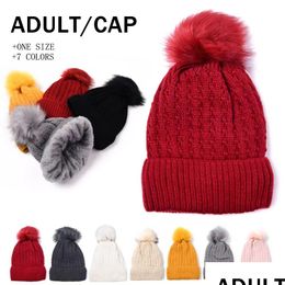 Party Hats Knitted Hat Pom Fur Ball Beanies Women Winter Warm Wool Knitting Outdoor Keep Beanie Caps C249 Drop Delivery Home Garden Otkxl