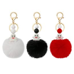 Boho Fur Ball Plush Hangers Keychain Cute Fluffy Ghost Halloween Bag Pendant Keyring Holder Bag Fashion Jewellery Gifts