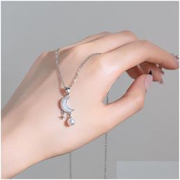 Pendant Necklaces New Arrival Sier Plated Moon Star Pendant Necklace For Women Gift Drop Delivery Dhgku