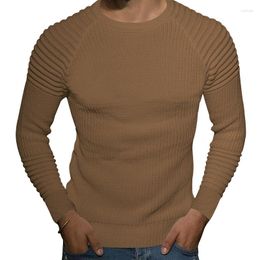 Men's T Shirts Spring And Autumn Knitted Waffle Long Sleeve T-shirt Round Neck Slim Fit Pullover Bottom Knit