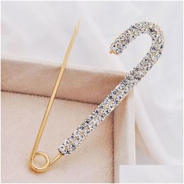 Pins Brooches Rhinestones Safety Pin Bow Large Brooch For Women Dress Sweater Gold Plating Crystals Elegant Jewellery Drop Delivery Dhtub