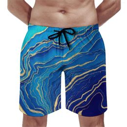 Men's Shorts Liquid Marble Board Print Male Short Blue And Gold Plus Size Pants