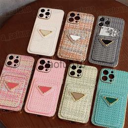 Cell Phone Cases Designer Cell Phone Cases for Apple iPhone 14 13 12 11 Pro Max XR XS 7 8 Plus Weave Pattern Mobile Phone Cases Card Holders Pockets for 15 15pro 15promax 15