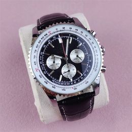 Tasarımcı Mens Watch Quartz Holwatch Navitimer Kronograf Safir Cam Fashion Montre de Luxe Siyah Kahverengi Deri Kayış SB046