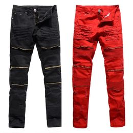 Men's Jeans 3 Colors Mens Pants Zipper Hole Cool Trousers For Guys 2021 Europe America Style Plus Size Ripped Male303n