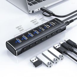 Powered 7 Ports USB HUB 3.2 Gen 1 10Gbps Switches With 12V/2A Power Adapter For Laptop Accessories