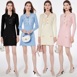 Casual Dresses Fall Winter Fashion Knitted Twist Bodycon Dress For Ladies Halter V Neck Fur Splicing Long Sleeve Mini Sweater