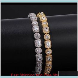 Tennis Bracelets Jewelrymen Square Round Mixed Diamonds Bling Tenns Bracelet Gold Sier 8 Inch 8Mm Simulate Dimonds Bangles Br2536