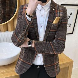 Men's Suits Spring Autumn Blazers Men Slim Fit British Plaid Formal Casual Suit Jacket Party Wedding Business Male B165