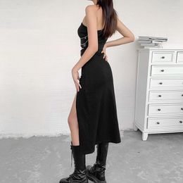 Skirts Sexy Slit Side Buckle Women High Waist A-Line Black Gothic Y2k Punk Style Club Beach Streetwear Korean Fashion