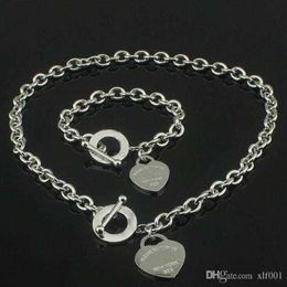sell Birthday Christmas Gift 925 Silver Love Necklace Bracelet Set Wedding Statement Jewelry Heart Pendant Necklaces Bangle Se242L