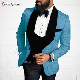 Men's Suits Blazers est Men Suit Sets Velvet Shawl Lapel Jacquard Blazer Wedding Party Fashion Outfits Evening Dinner Elegant Costumes 3 Pieces 230912