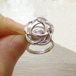 Cluster Rings Lovely Cute Rose Flower Ring Can DIY Open & Put In Pearl Crystal Gem Stone Bead Cage Mounting