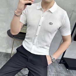 Men's Polos 2023 Brand Clothing Fashion Summer Knitted Ice Silk Short-sleeved POLO Shirt/men's Slim Casual Tough Guy Muscle Shirt