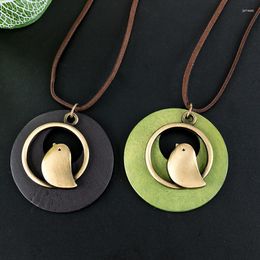 Pendant Necklaces Vintage Cotton And Linen Material Ethnic Korean Edition Wooden Bird Long Necklace Sweater Chain