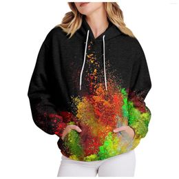 Women's Hoodies Women Autumn And Winter Fashionable Casual Color Printed Long Sleeve Hoodie Loose Drawstring Pocket Hooded Ropa De Mujer