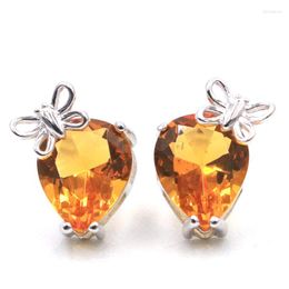 Stud Earrings 14x10mm Lovely Cute Butterfly 2.9g Golden Citrine Blue Aquamarine Red Ruby Gift Real 925 Solid Sterling Silver