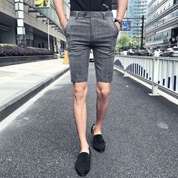 Men's Shorts 28-36 Pocket Side Zipper Streetwear Plaid Suit Men Formal Casual Summer Workout Officewear Male