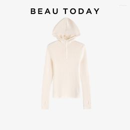 Women's Sweaters BEAUTODAY Warm Hooded Knitted Sweater Women Genuine Sheep Wool Solid Color 2023 Winter Ladies Clothes Handmade 99300