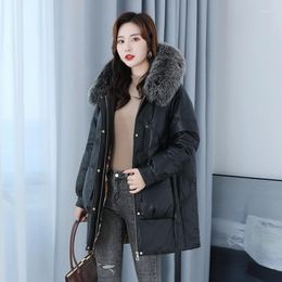 Women's Leather 2024 Winter Women Down Coat Luxury Hooded Genuine Jacket Fashion Warm Long Sleeve Female Real Sheepskin Overcoat
